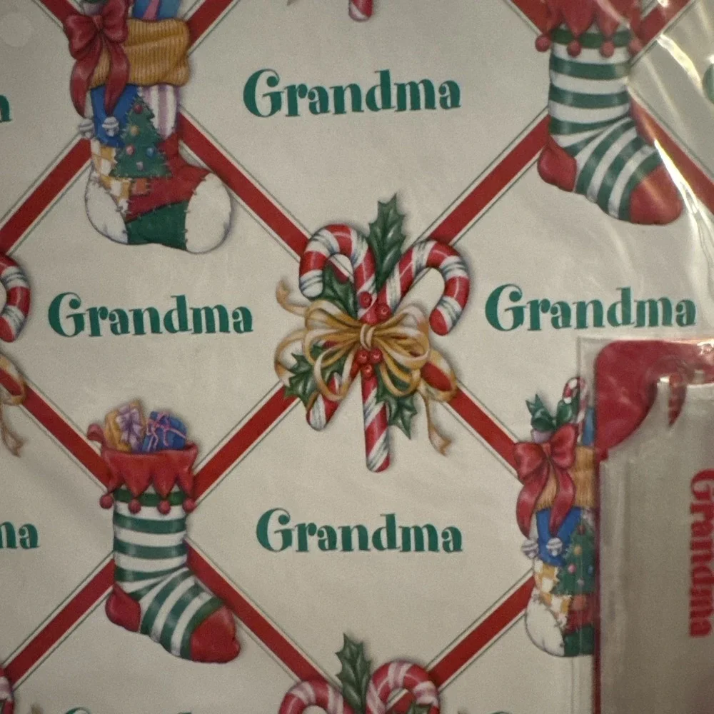 3 VTG Holiday Christmas Wrapping Paper & Pull Bow Personalized  GRANDMA Stravina
